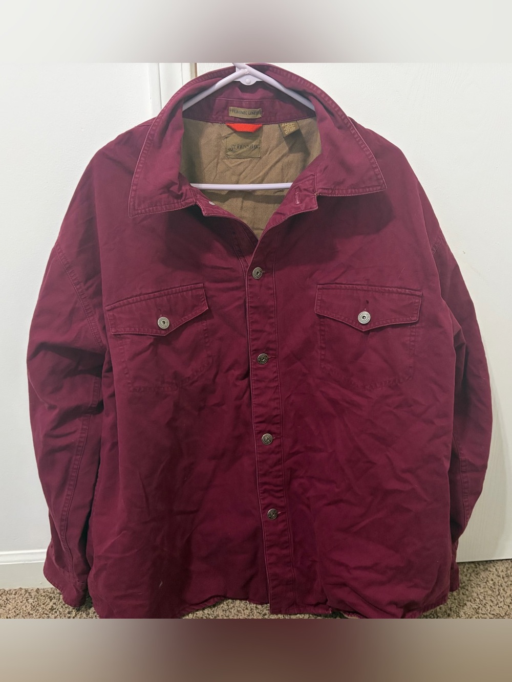 Vintage St John's Bay Workwear Chore Jacket Maroon Flannel Lined XL